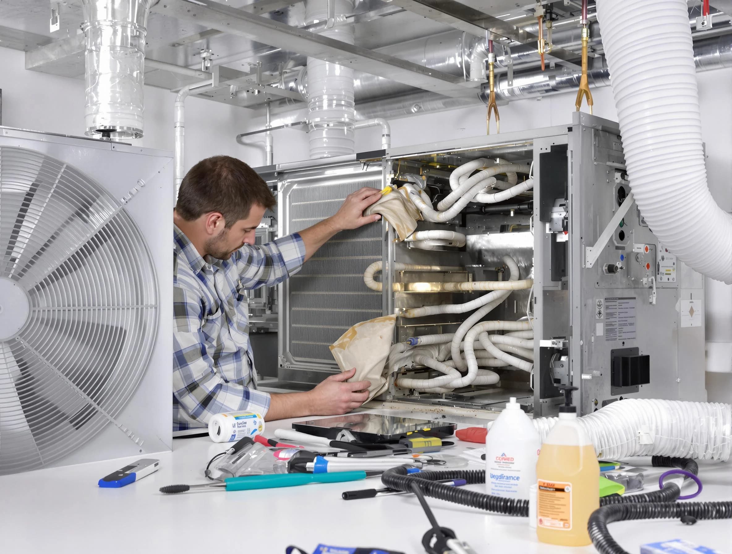 Quincy Air Duct Cleaning specialist performing precision AC coil cleaning in Quincy