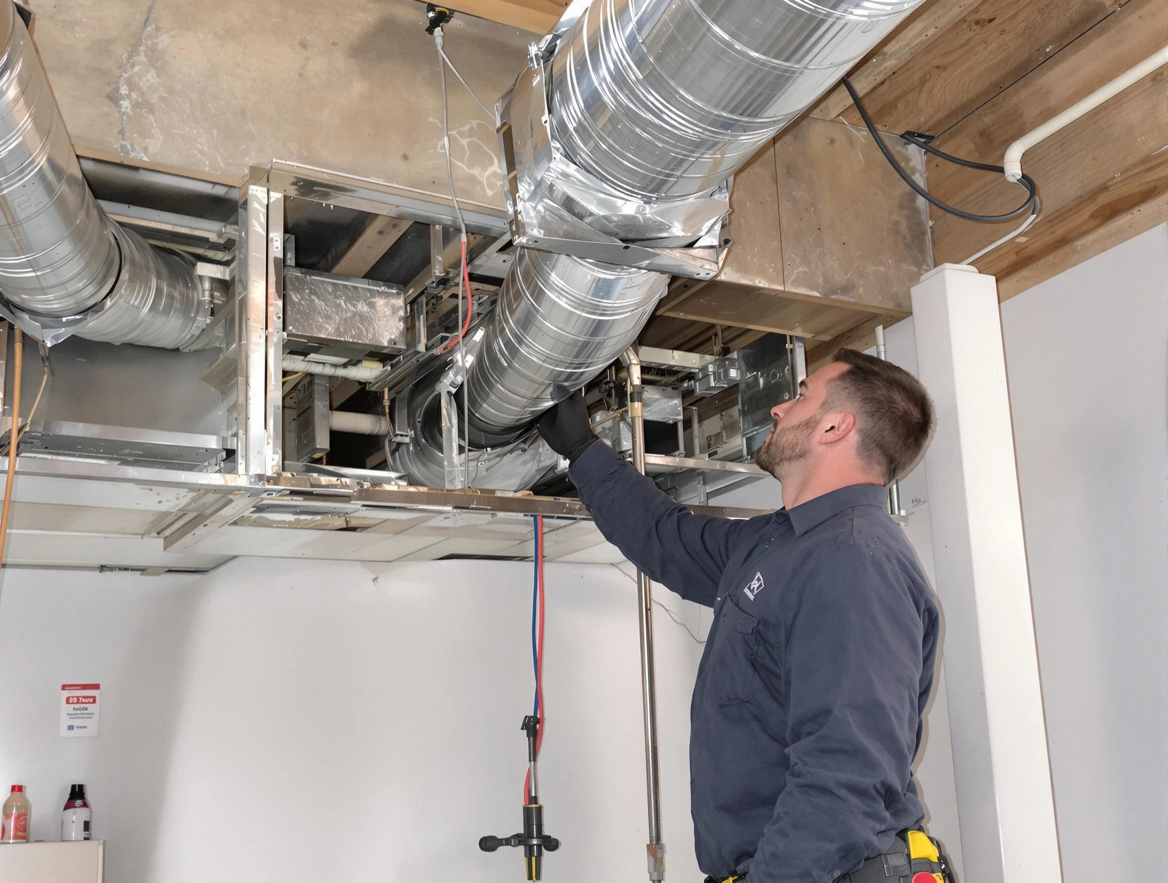 Quincy Air Duct Cleaning technician performing professional air duct repair using specialized tools in Quincy