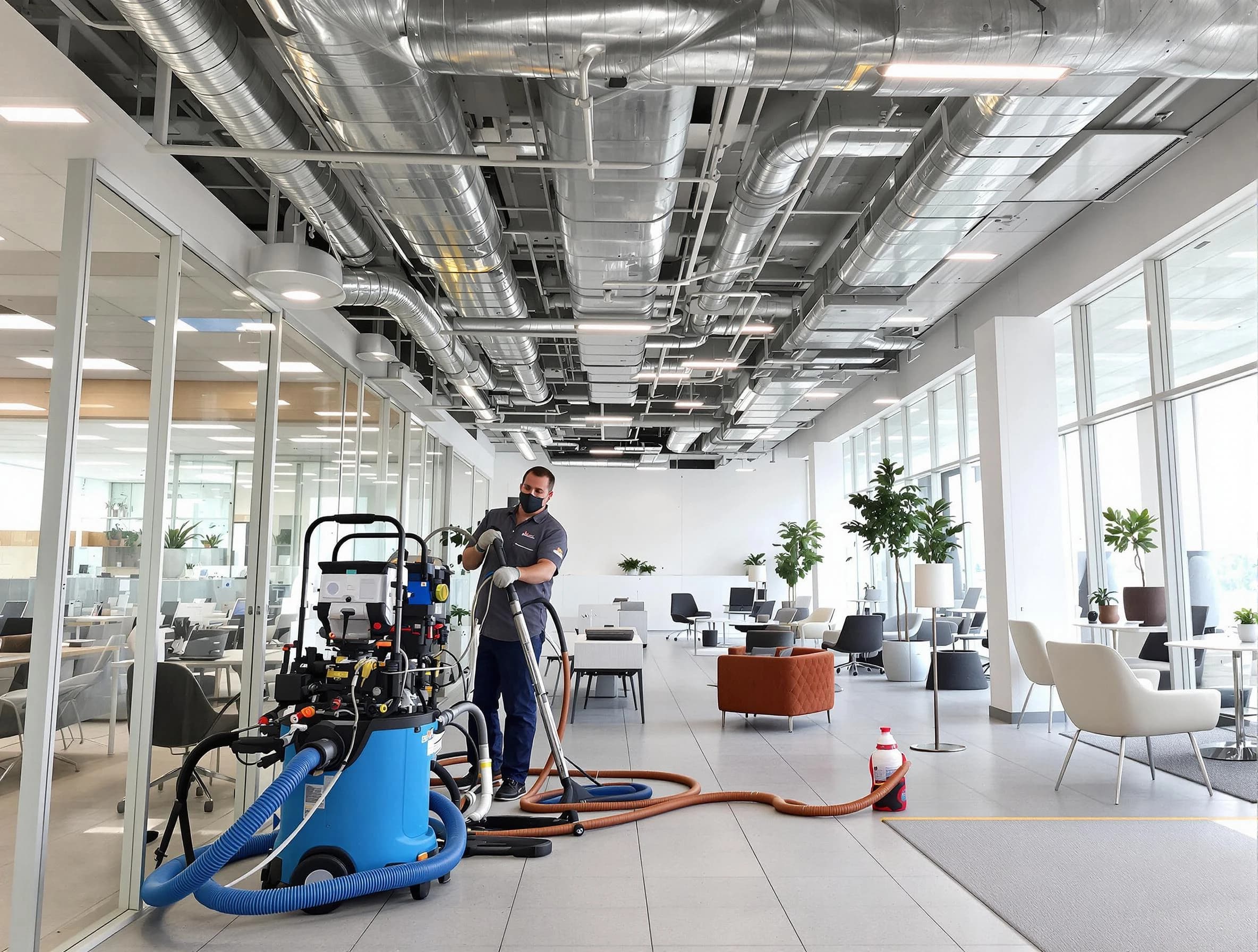 Quincy Air Duct Cleaning team conducting comprehensive commercial duct cleaning at a business location in Quincy