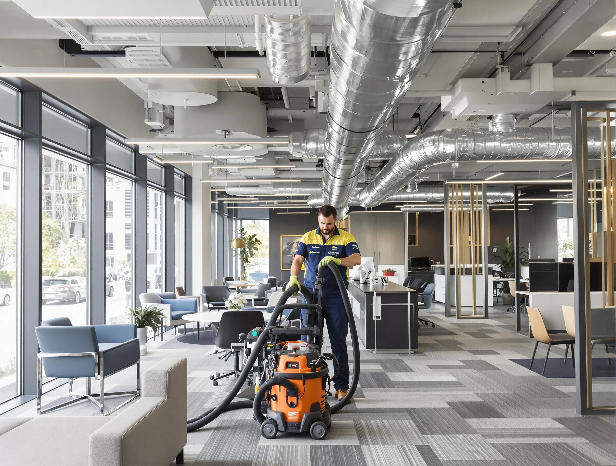 Quincy Air Duct Cleaning team performing thorough commercial duct cleaning at a Quincy business center