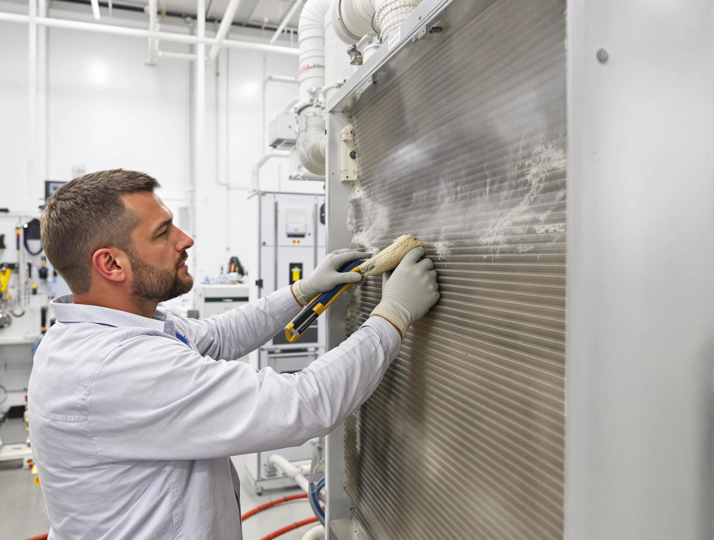 Quincy Air Duct Cleaning technician performing precision commercial coil cleaning at a Quincy business